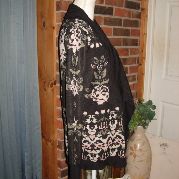 Staring At Stars Black Pink Floral Open Front Cardigan M - Picture 5 of 9
